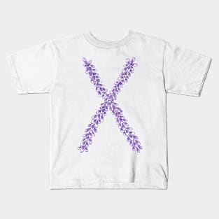 Lavender Letter X Hand Drawn in Watercolor and Ink Kids T-Shirt